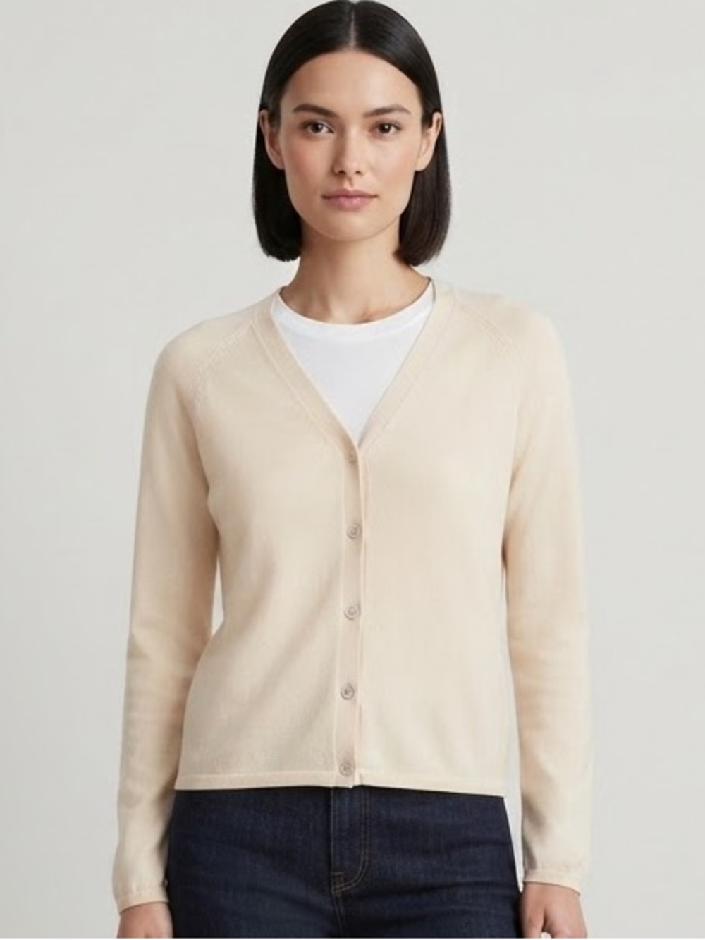 BCBGMaxAzria 100% Cotton Cream V-Neck Button Cardigan